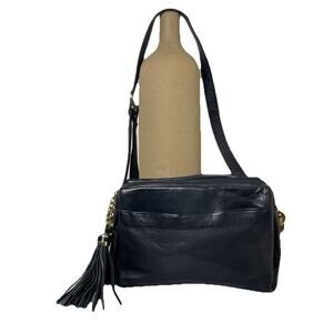 VTG Jacqueline Ferrar Black Soft Leather Crossbody Bag Shoulder Purse w/Tassel